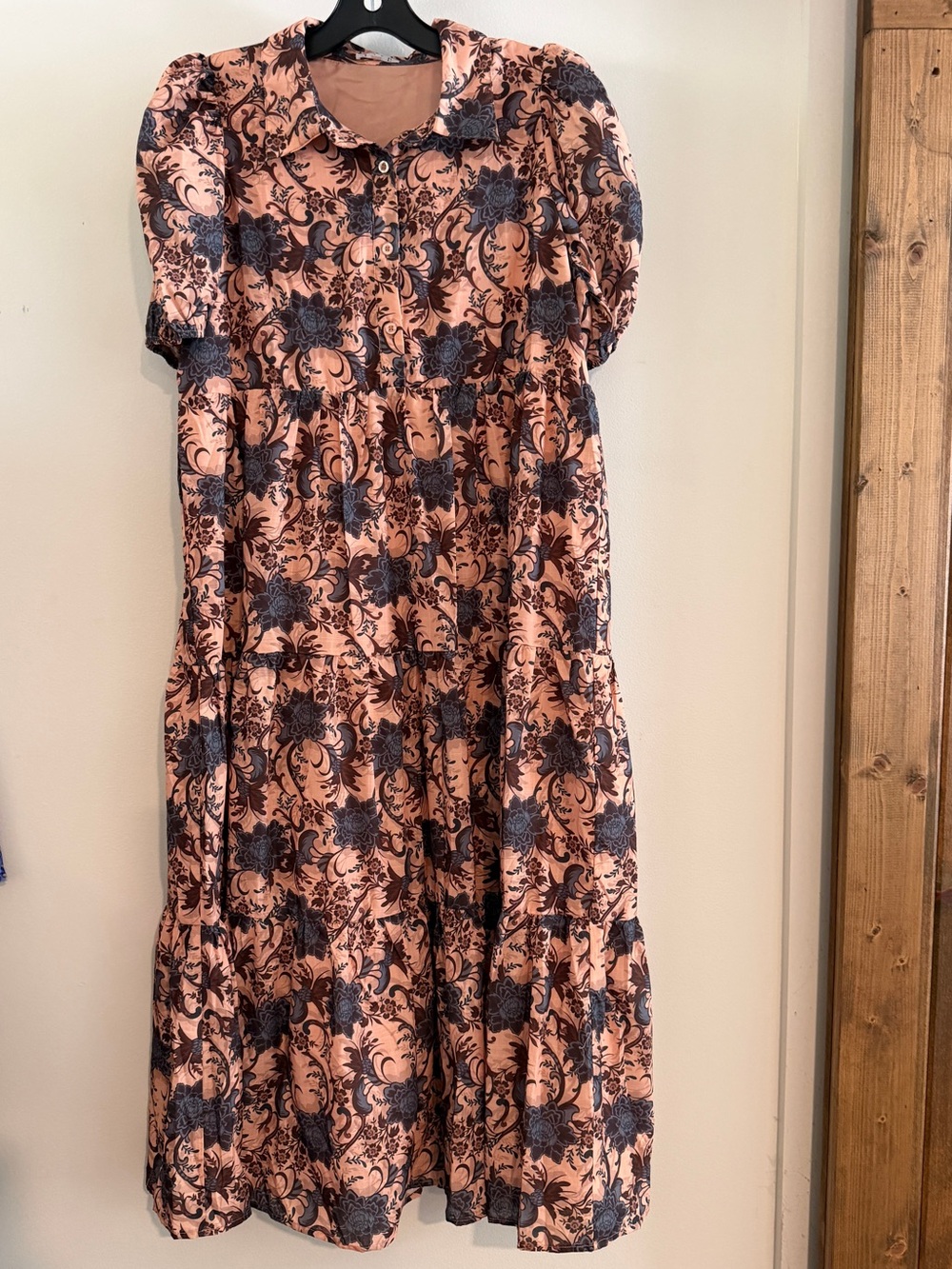fab'rik Peach Midi Dress with Dark Floral Print